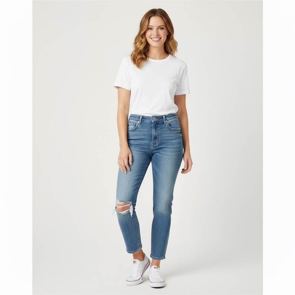 Madewell MId Rise Perfect Vintage‎ Jeans Women 29 Medium Wash Blue Distressed